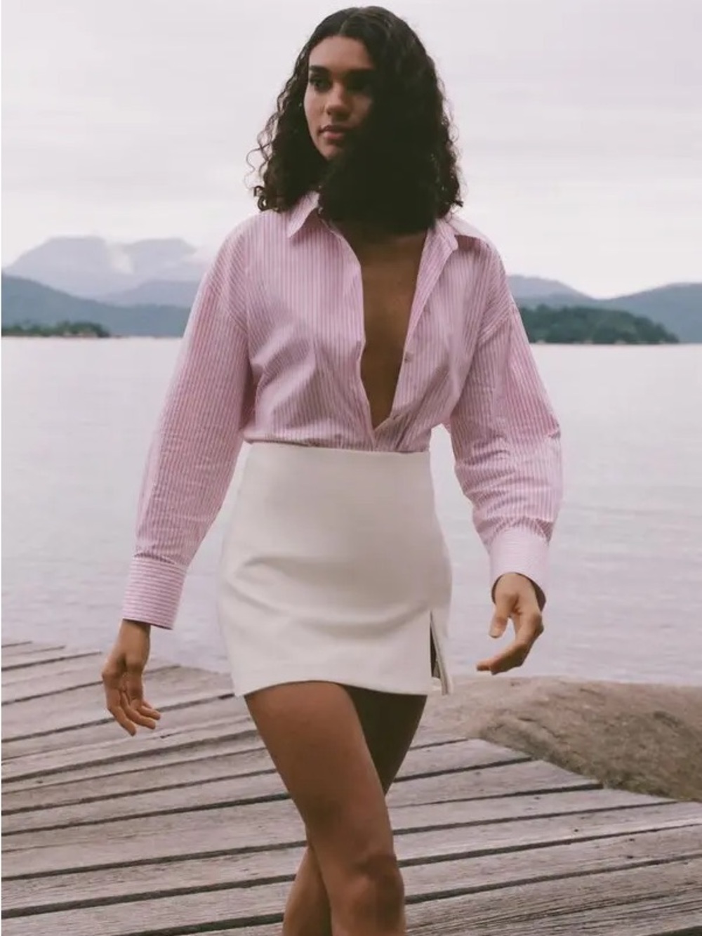 Zara Slit Hem Skort in Ecru